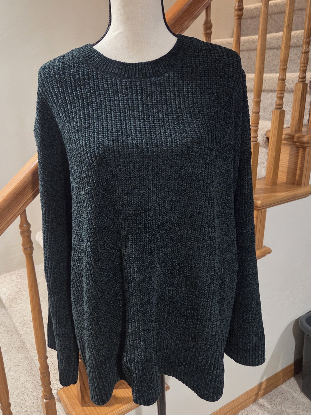 Matty M Dark Green Ribbed Crewneck Sweater